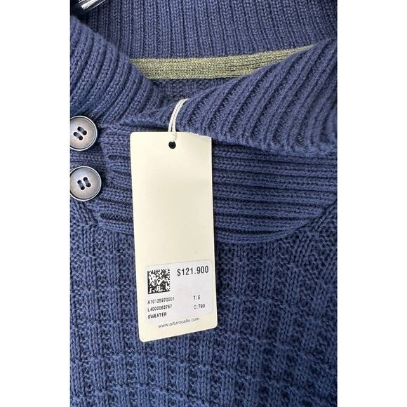 Arturo Calle Sweater Men's Blue Cross Neck Preppy Cable Knit Sweater  Small - Picture 2 of 10